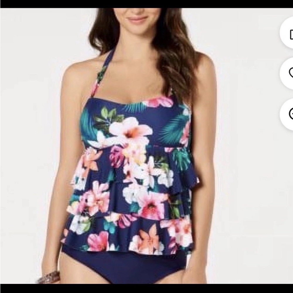 Island Escape Womens Ohana Printed Tiered Bandini Tankini Top Size 10